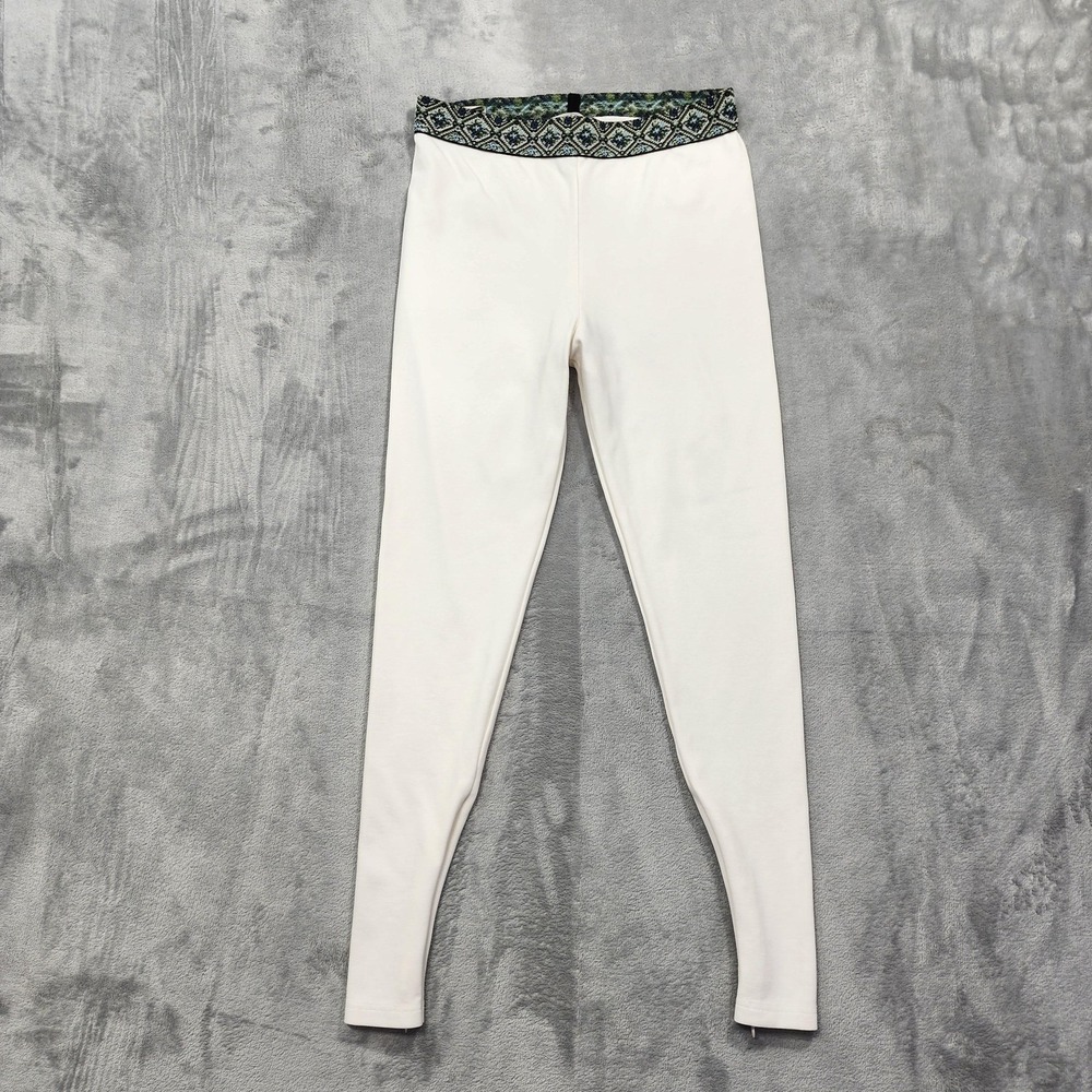 Haris Cotton Leggings Womens S White Mid Rise Zip Ankle‎ Stretch Casual Resort